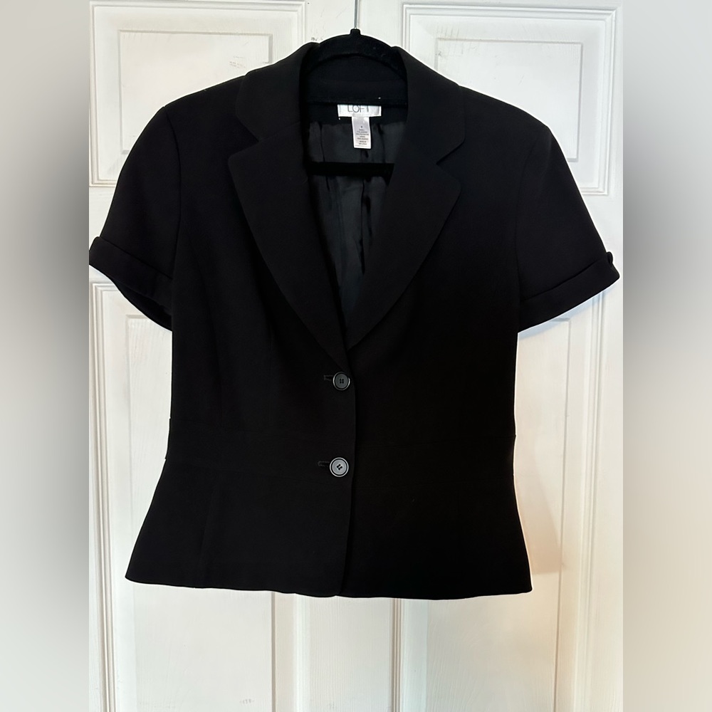 Ann Taylor Loft Black Suit Jacket Blazer Short Sleeve Size 6
